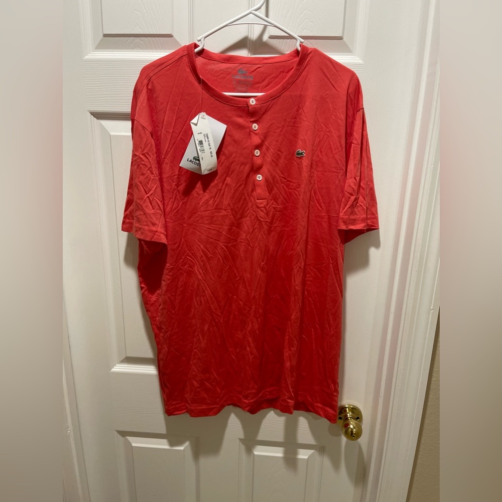 Coral Pink, crew neck, half button Lacoste Shirt. NWT